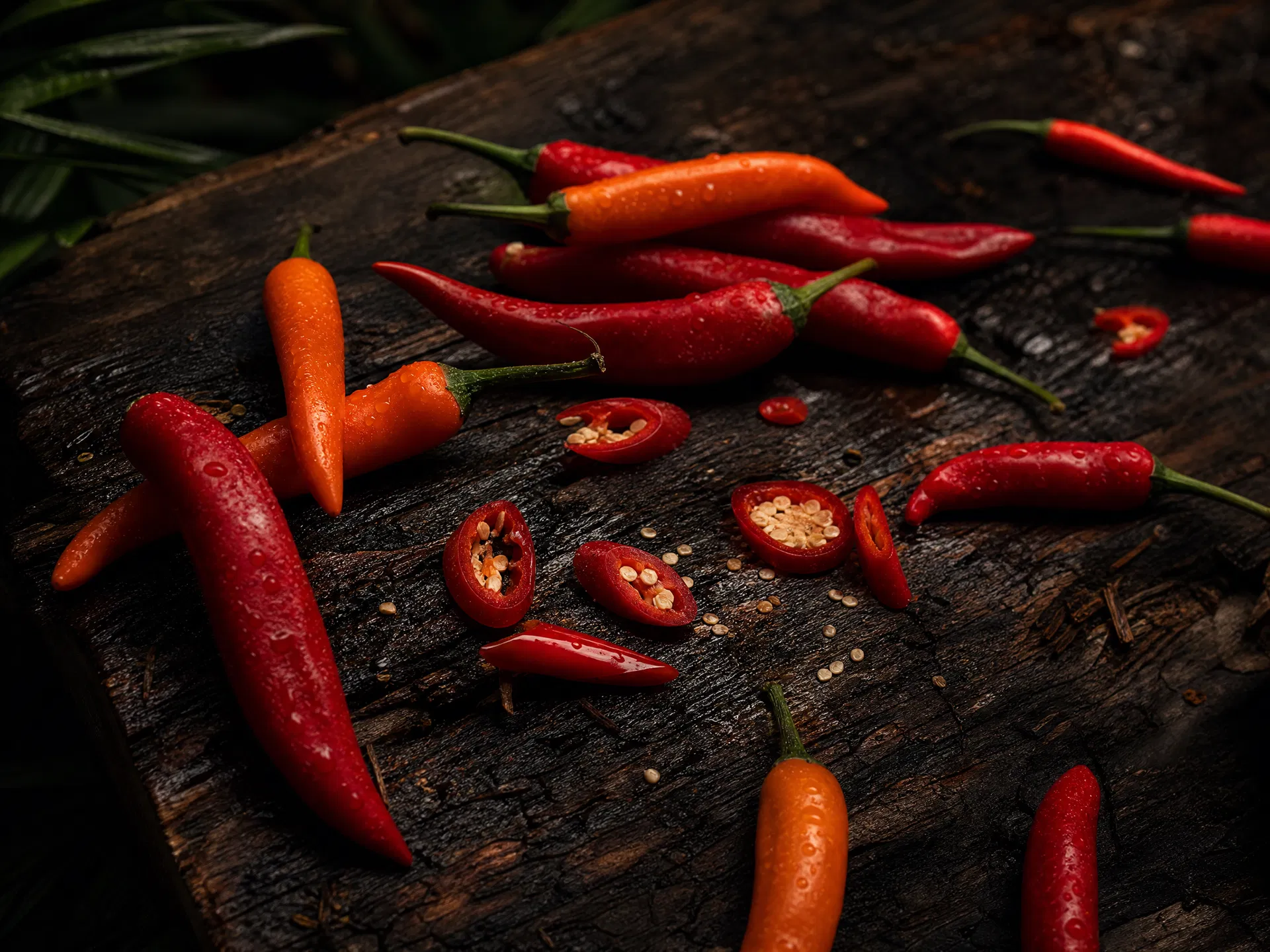 Fresh peppers on a wood table